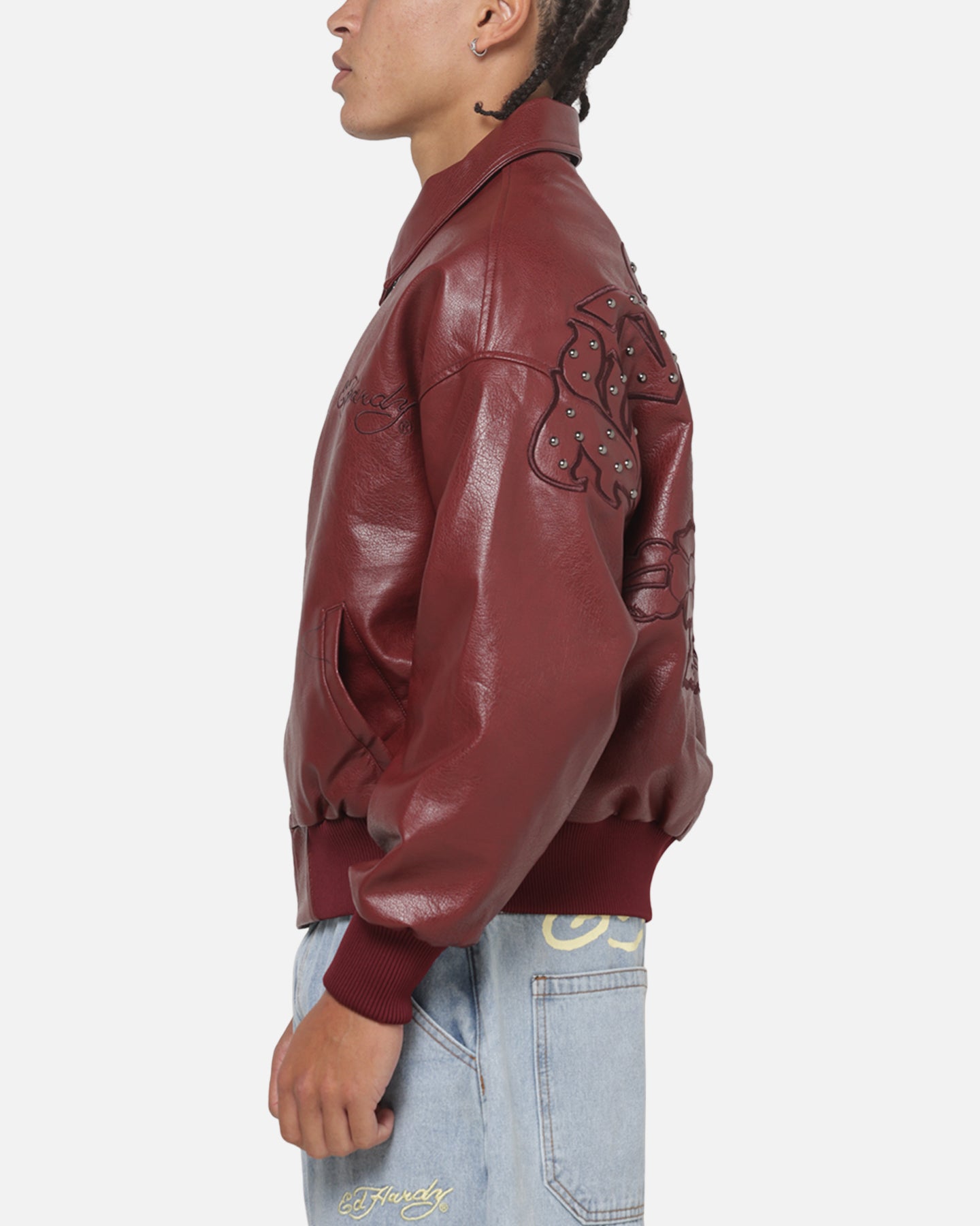 Ed Hardy Studded Bomber Jacket Red