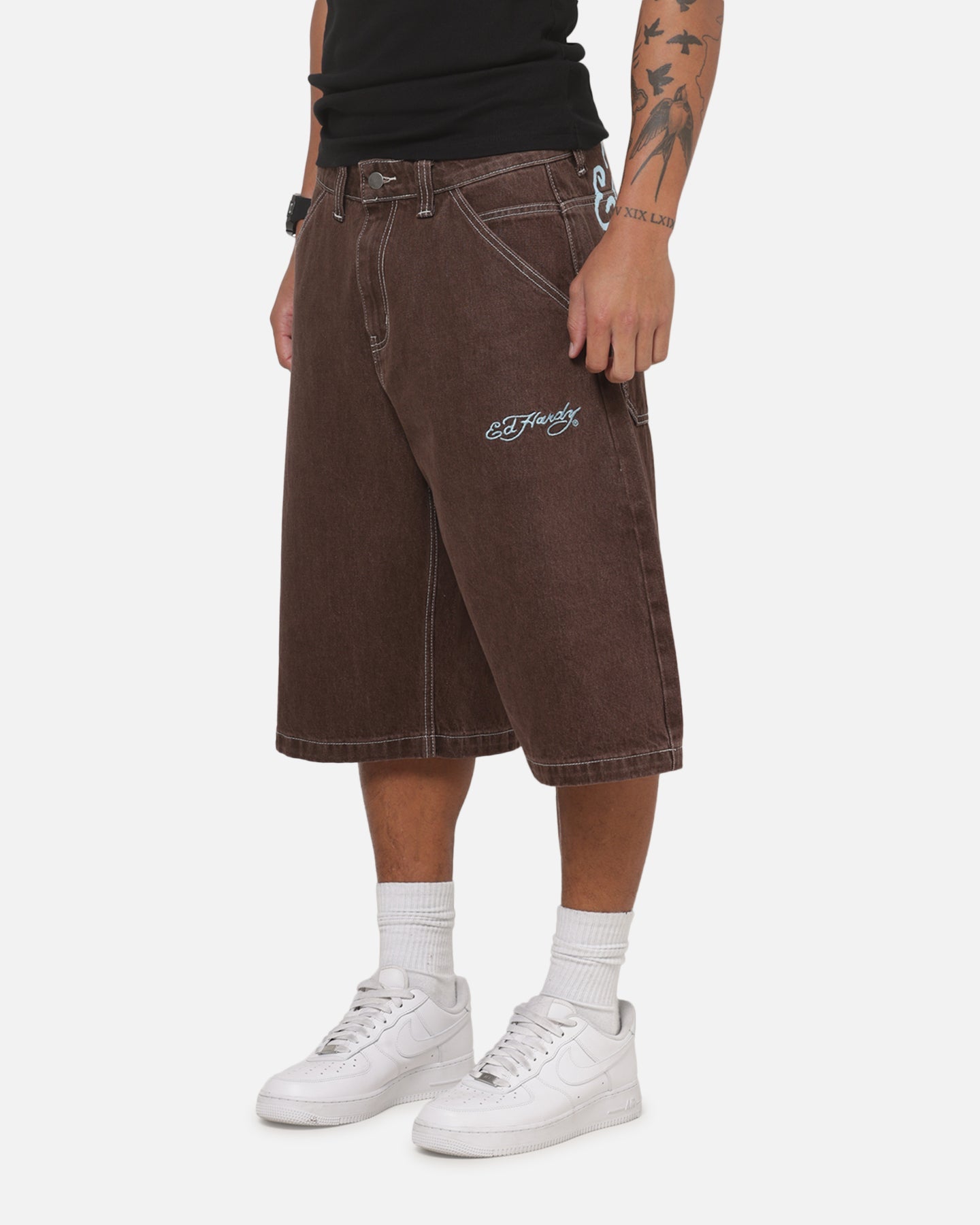 Ed Hardy Serpent Jorts Brown