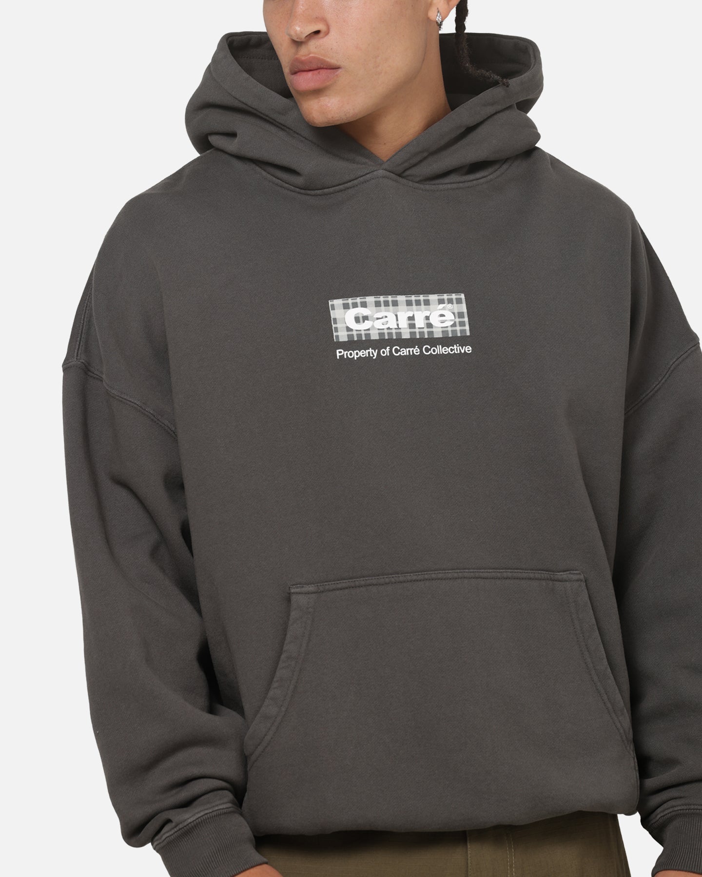 Carre Box Check Hoodie Charcoal