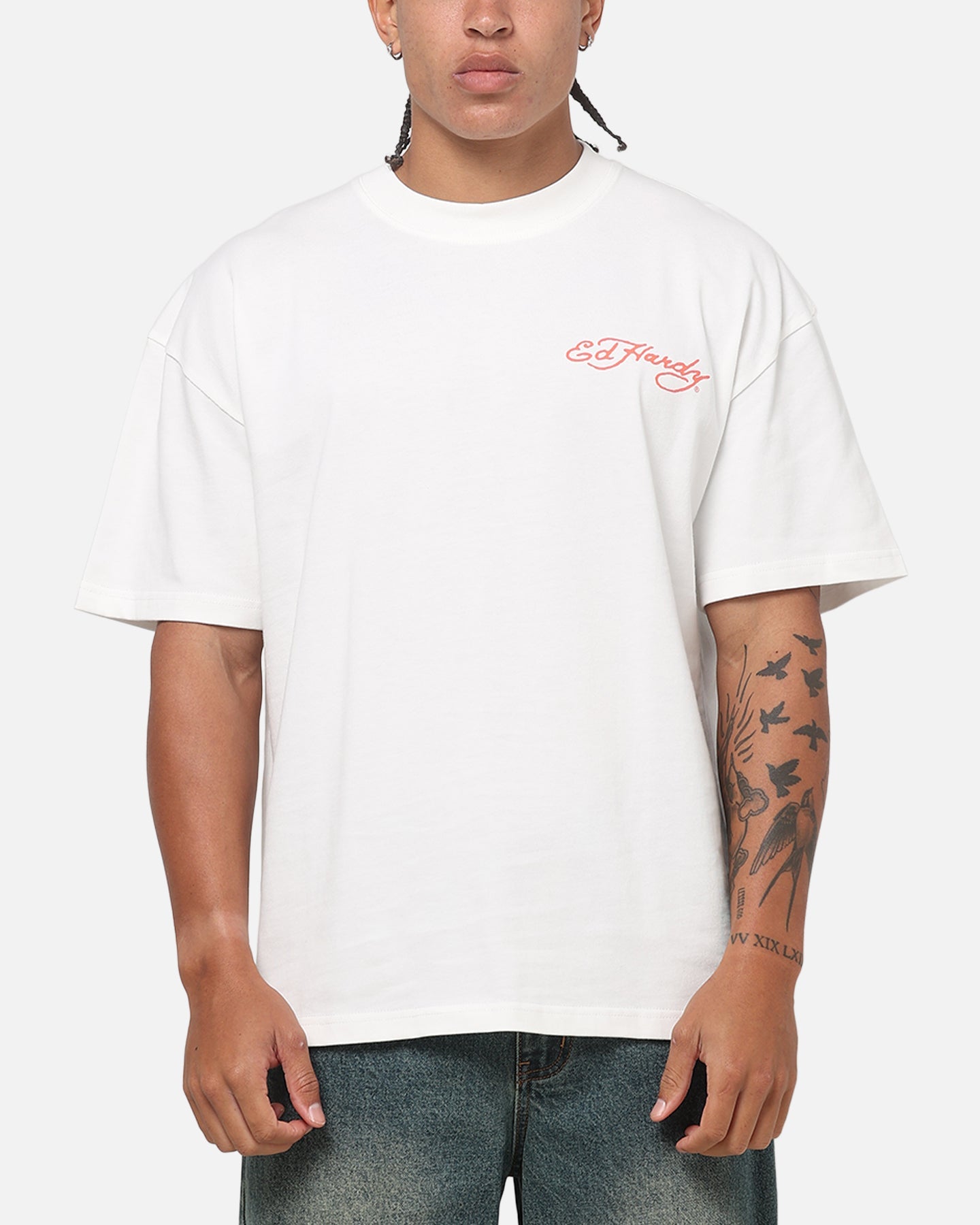 Ed Hardy Floral Skull T-Shirt Off White