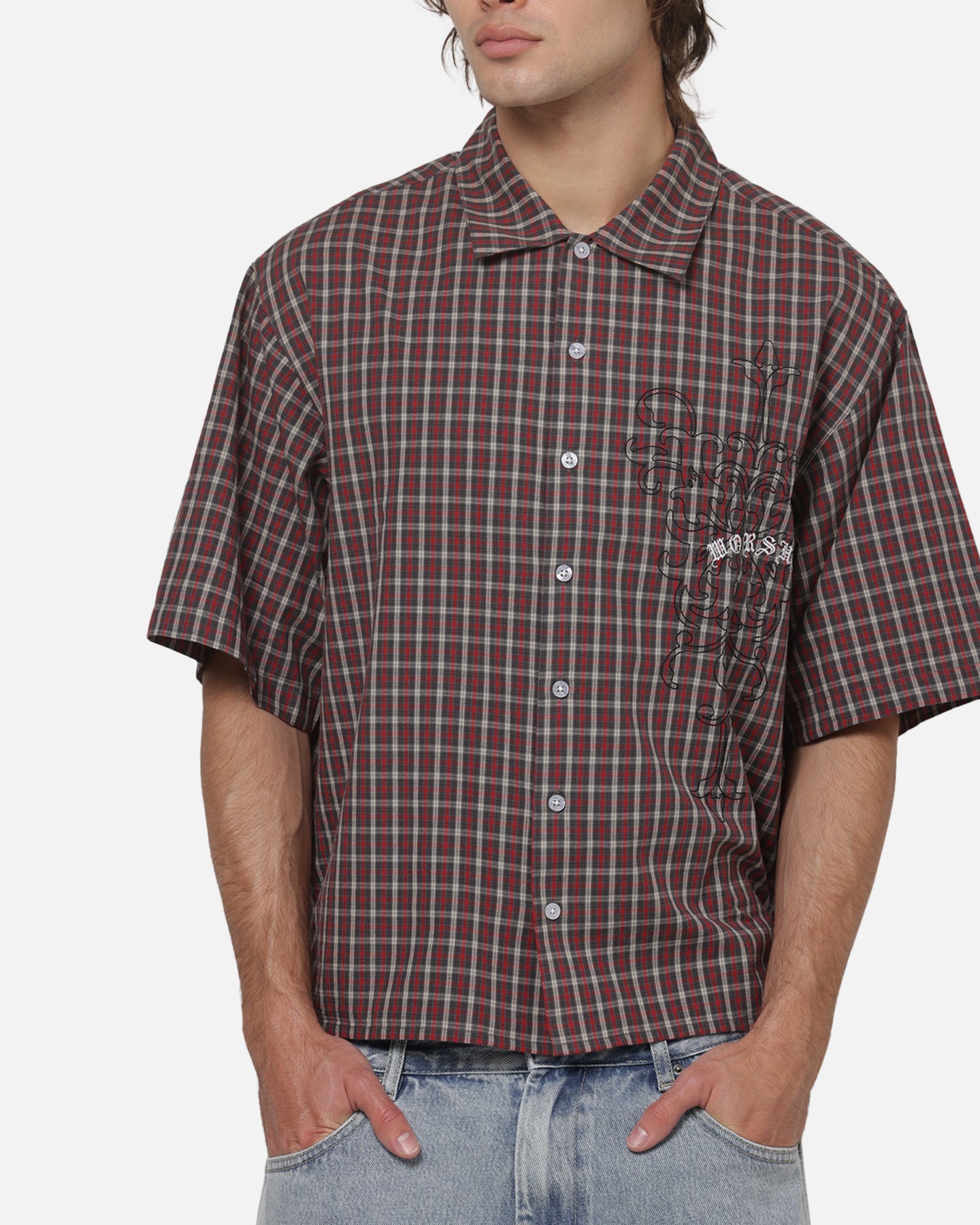 Worship Catharsis Box Crop Shirt Red Check