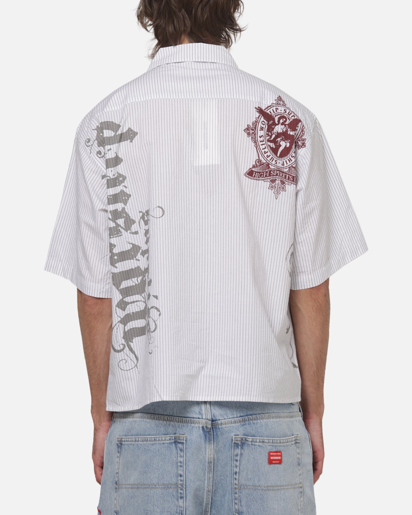 Worship Restraint Box Crop Shirt White Pinstripe