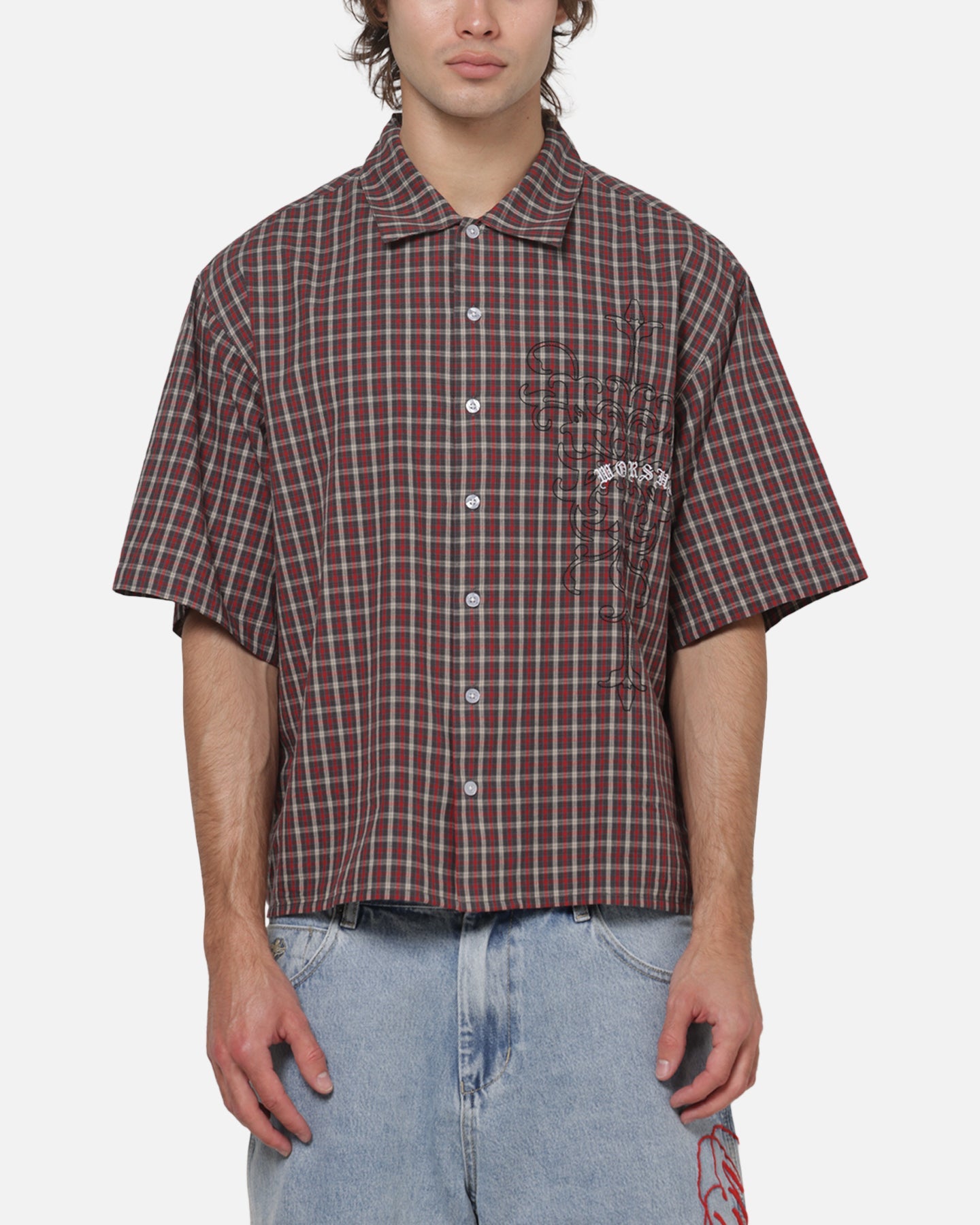 Worship Catharsis Box Crop Shirt Red Check