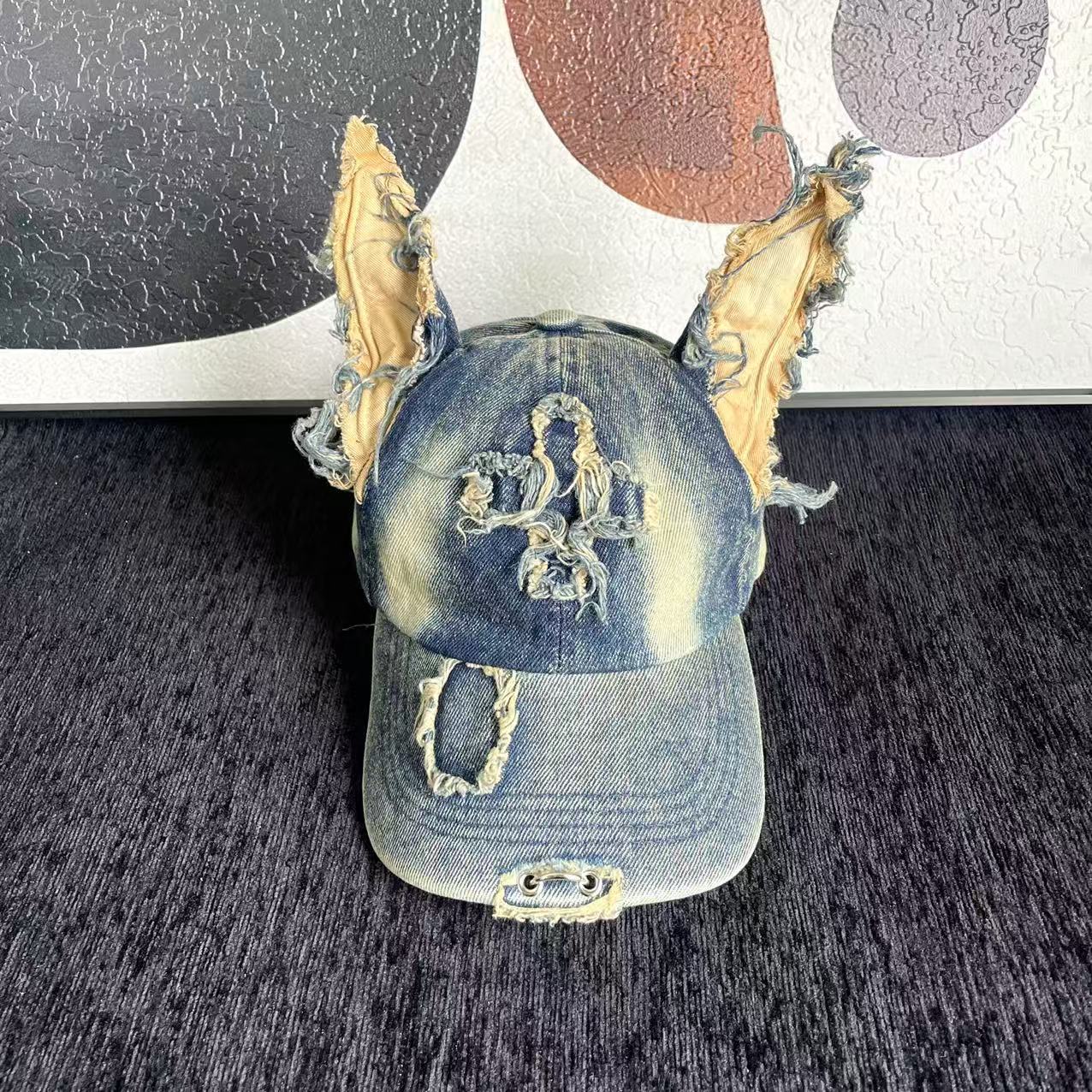 Y2K Doberman Dog Ears Washed Denim Baseball Cap