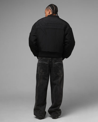 Loiter Hybrid Cropped Bomber Jacket Black