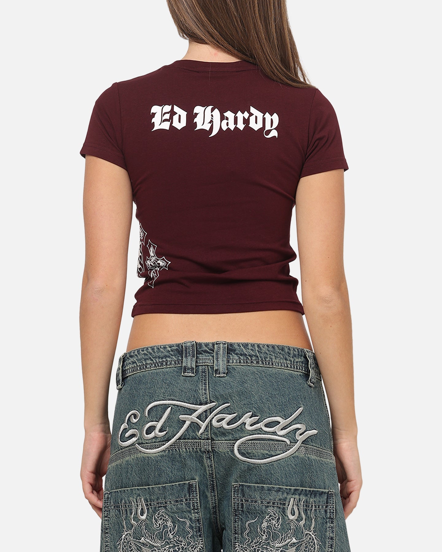 Ed Hardy Women's Cross Baby T-Shirt Plum