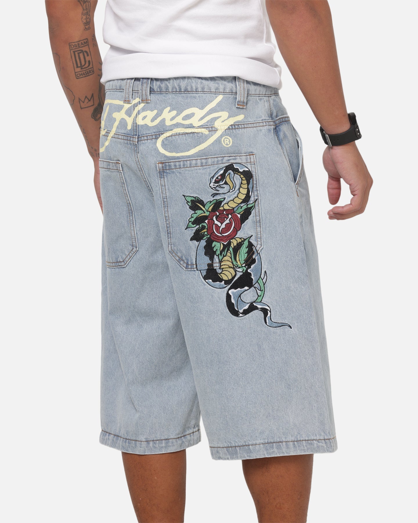 Ed Hardy Serpent Jorts Light Wash