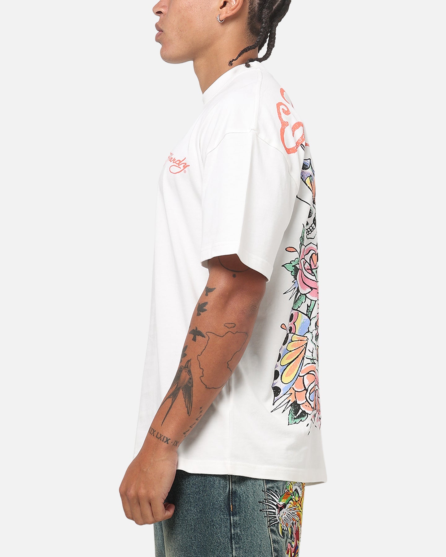 Ed Hardy Floral Skull T-Shirt Off White