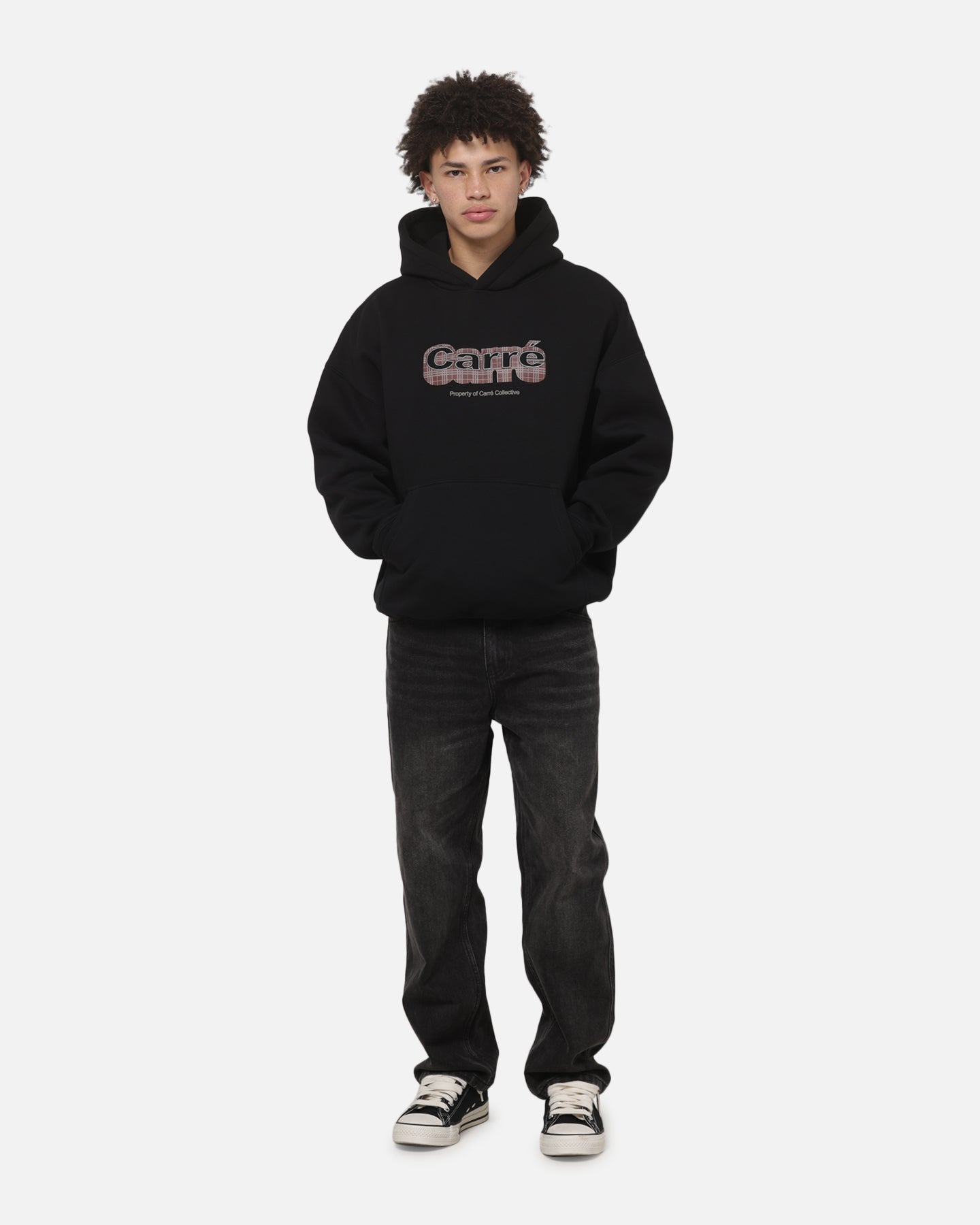 Carre Illusion Hoodie Solid Black