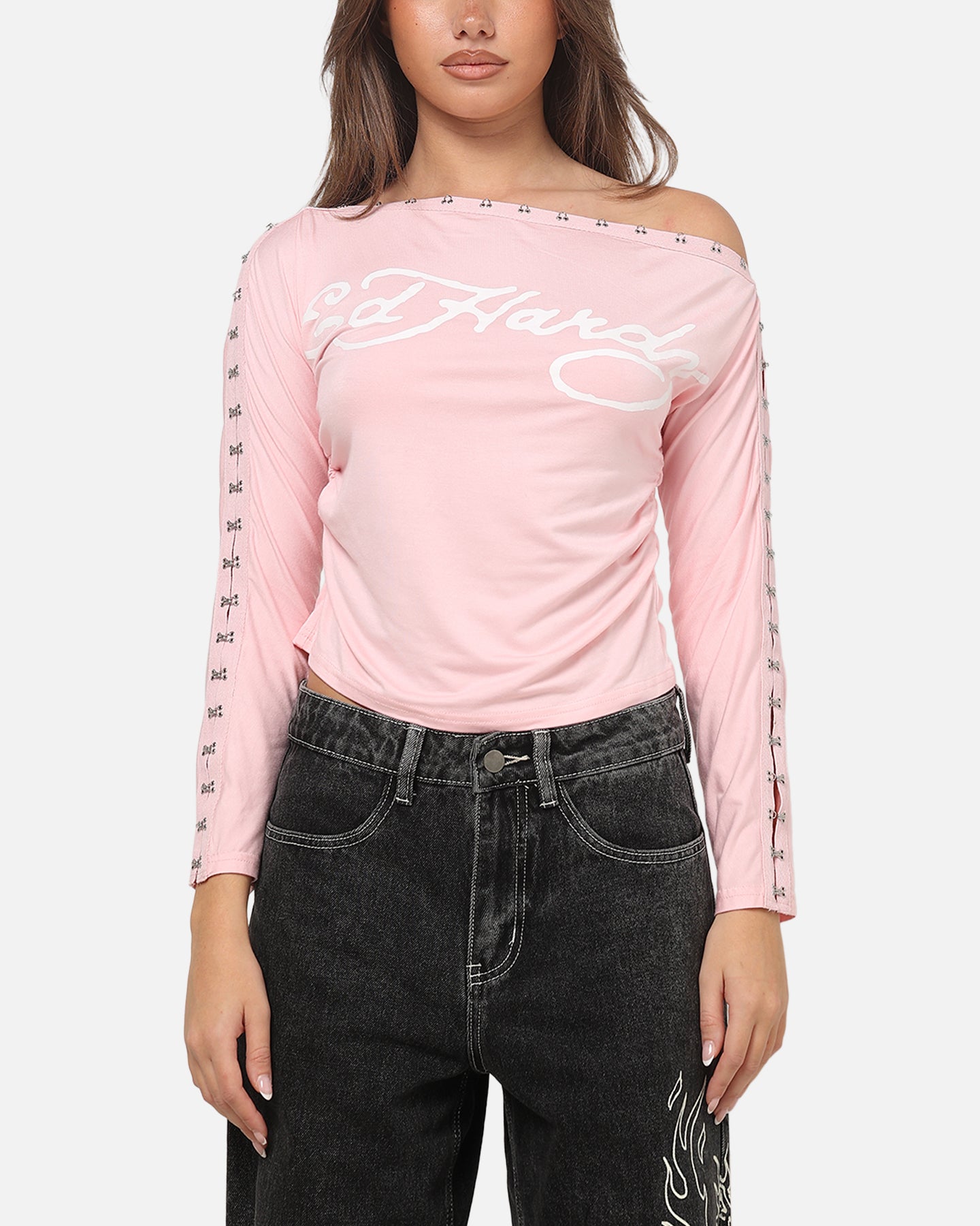 Ed Hardy Women's Hooked Aline Long Sleeve T-Shirt Pink
