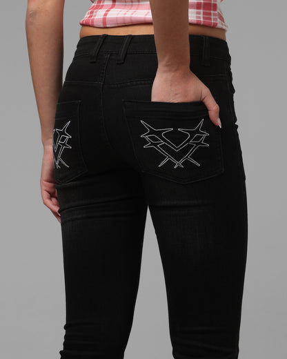 Loiter Women's Shibuya Low Rise Jeans Washed Black Denim