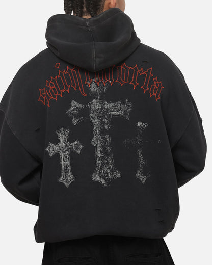 Saint Morta Graves Boxy Hoodie Washed Black