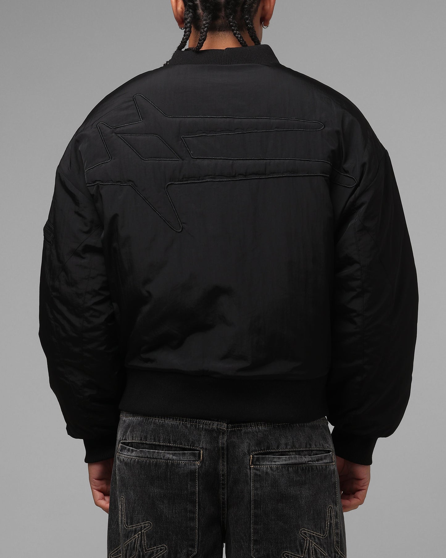 Loiter Hybrid Cropped Bomber Jacket Black