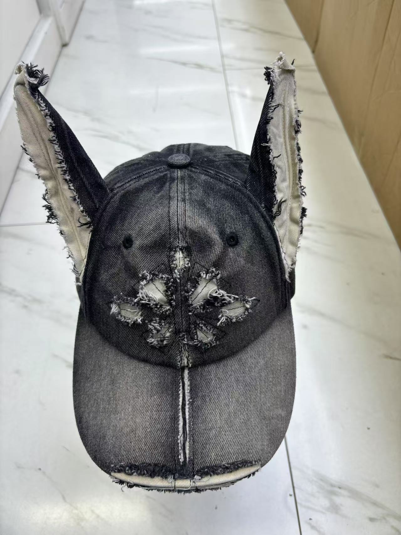 Y2K Doberman Dog Ears Washed Denim Baseball Cap