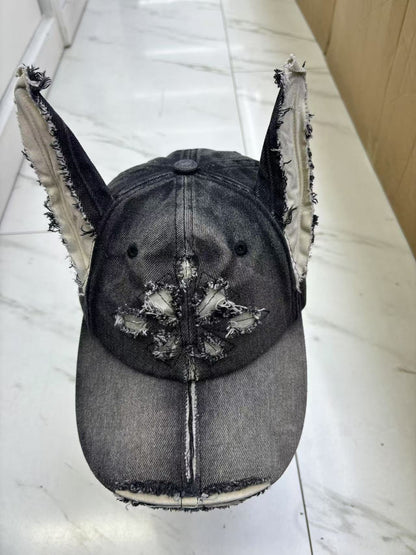 Y2K Doberman Dog Ears Washed Denim Baseball Cap