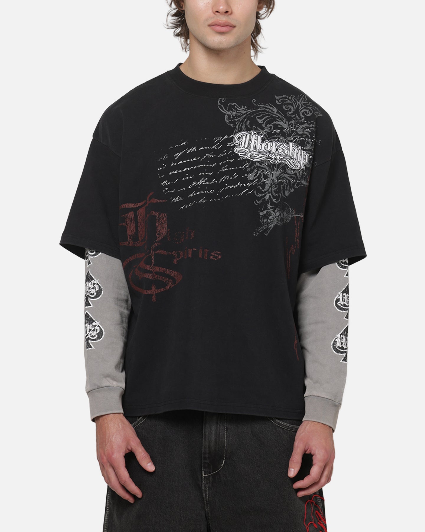 Worship Catharsis Box Crop Long Sleeve T-Shirt Washed Black
