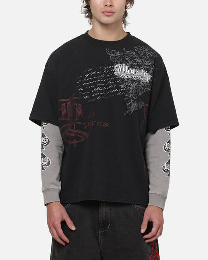 Worship Catharsis Box Crop Long Sleeve T-Shirt Washed Black