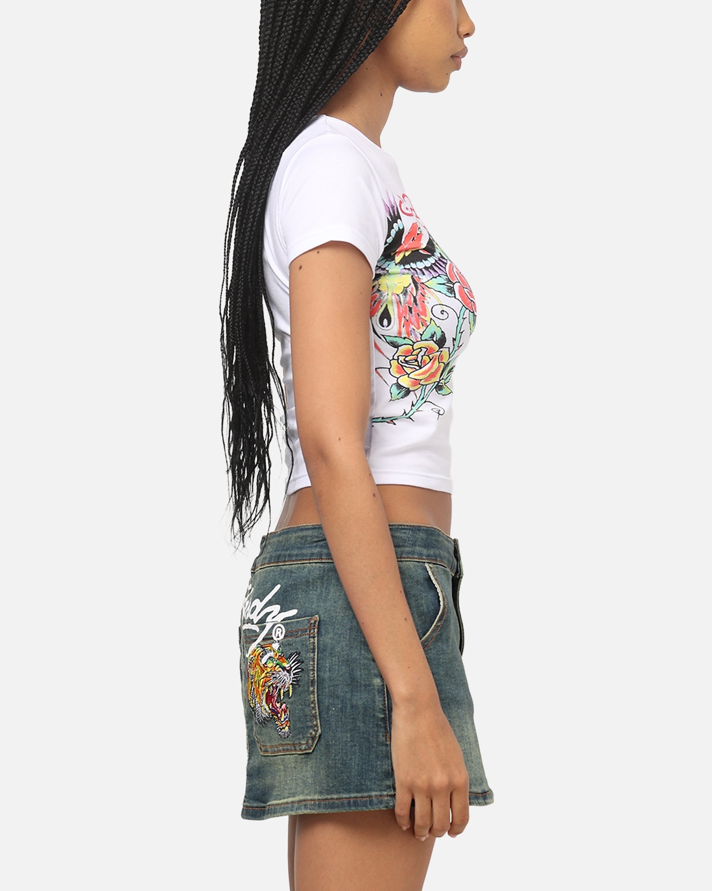 Ed Hardy Women's Phoenix Rose Baby T-Shirt White