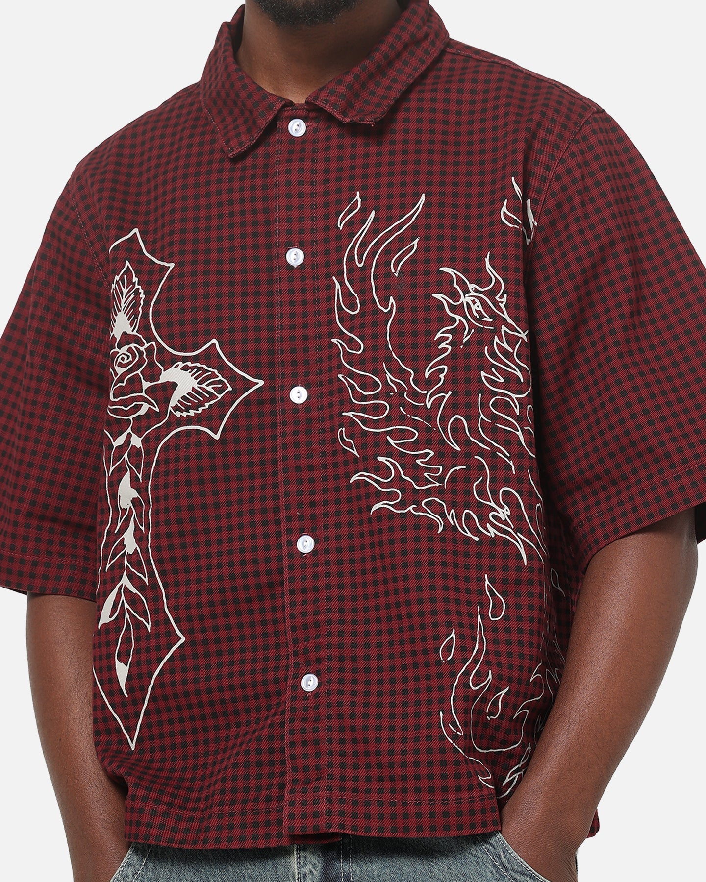 Ed Hardy Ghost Tattoo Button Up Shirt Plum
