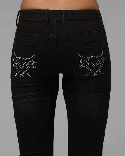 Loiter Women's Shibuya Low Rise Jeans Washed Black Denim