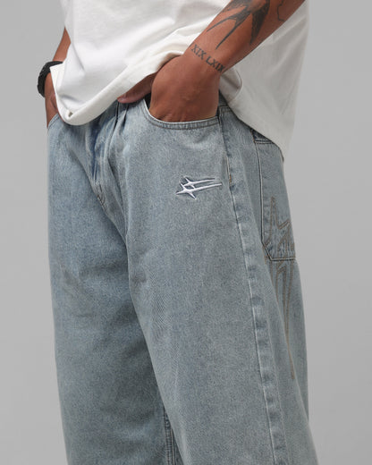 Loiter Star Born Pleated Jorts Blue Washed Denim