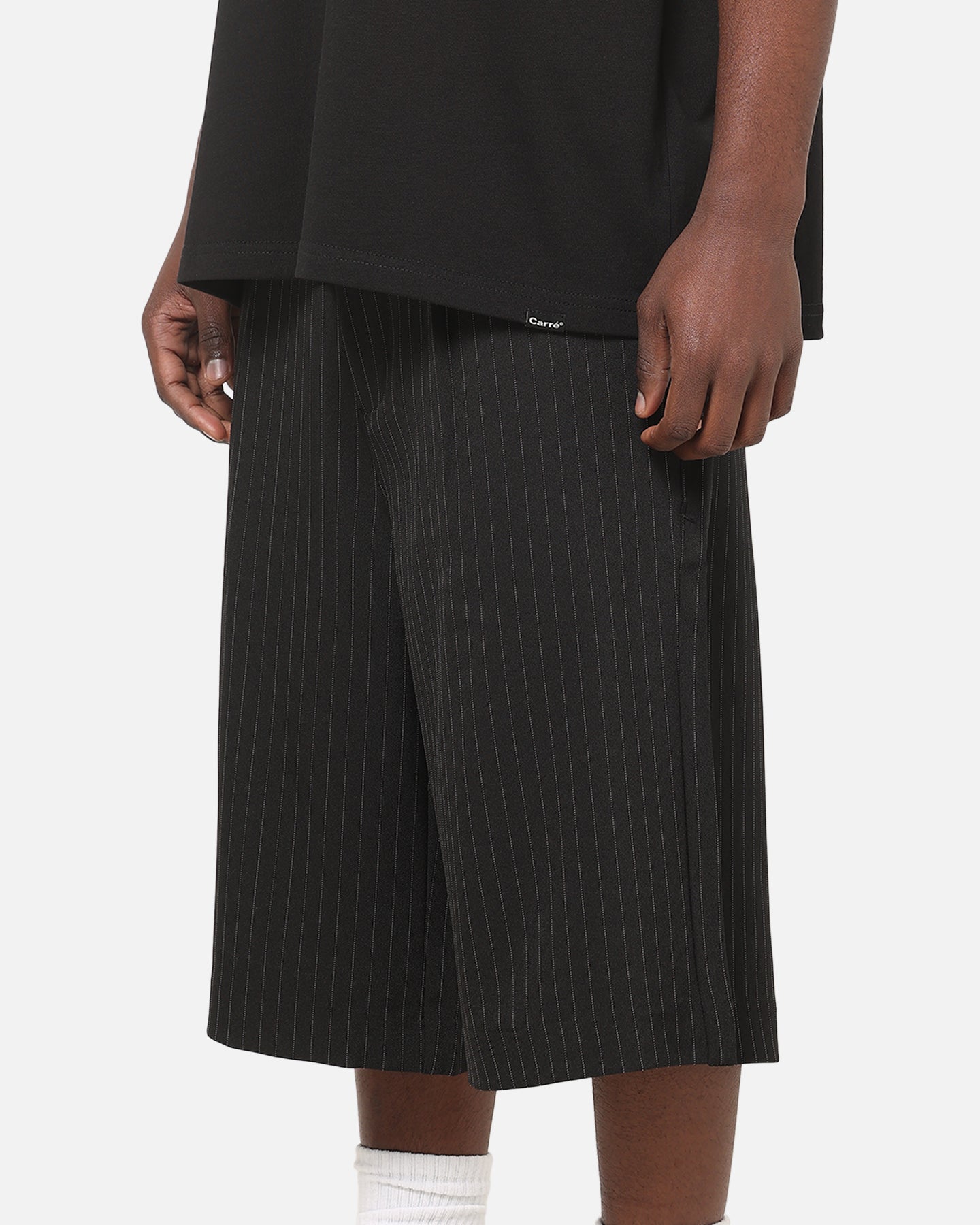 Carre Heritage Pleated Shorts Black Pinstripe