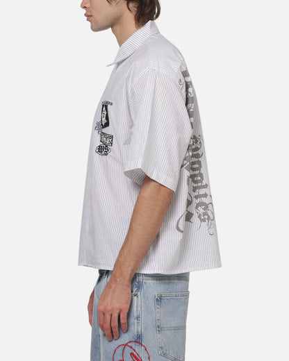 Worship Restraint Box Crop Shirt White Pinstripe