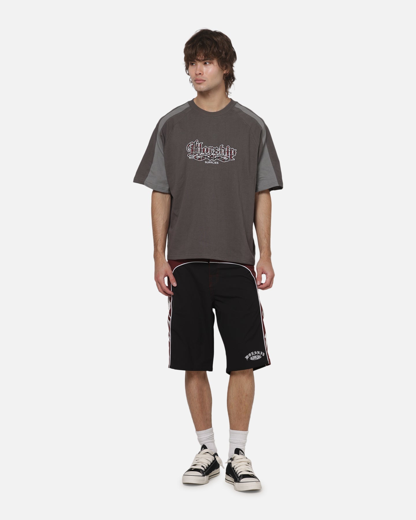 Worship Catharsis Box Crop Raglan T-Shirt Worn Black