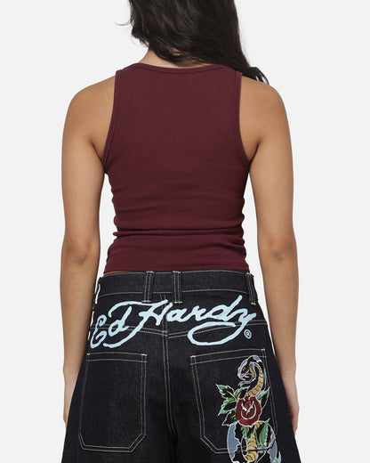 Ed Hardy Women's Signature Rhinestone Tank Plum