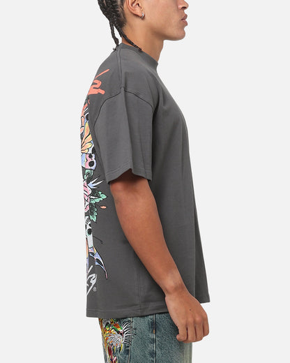 Ed Hardy Floral Skull T-Shirt Charcoal