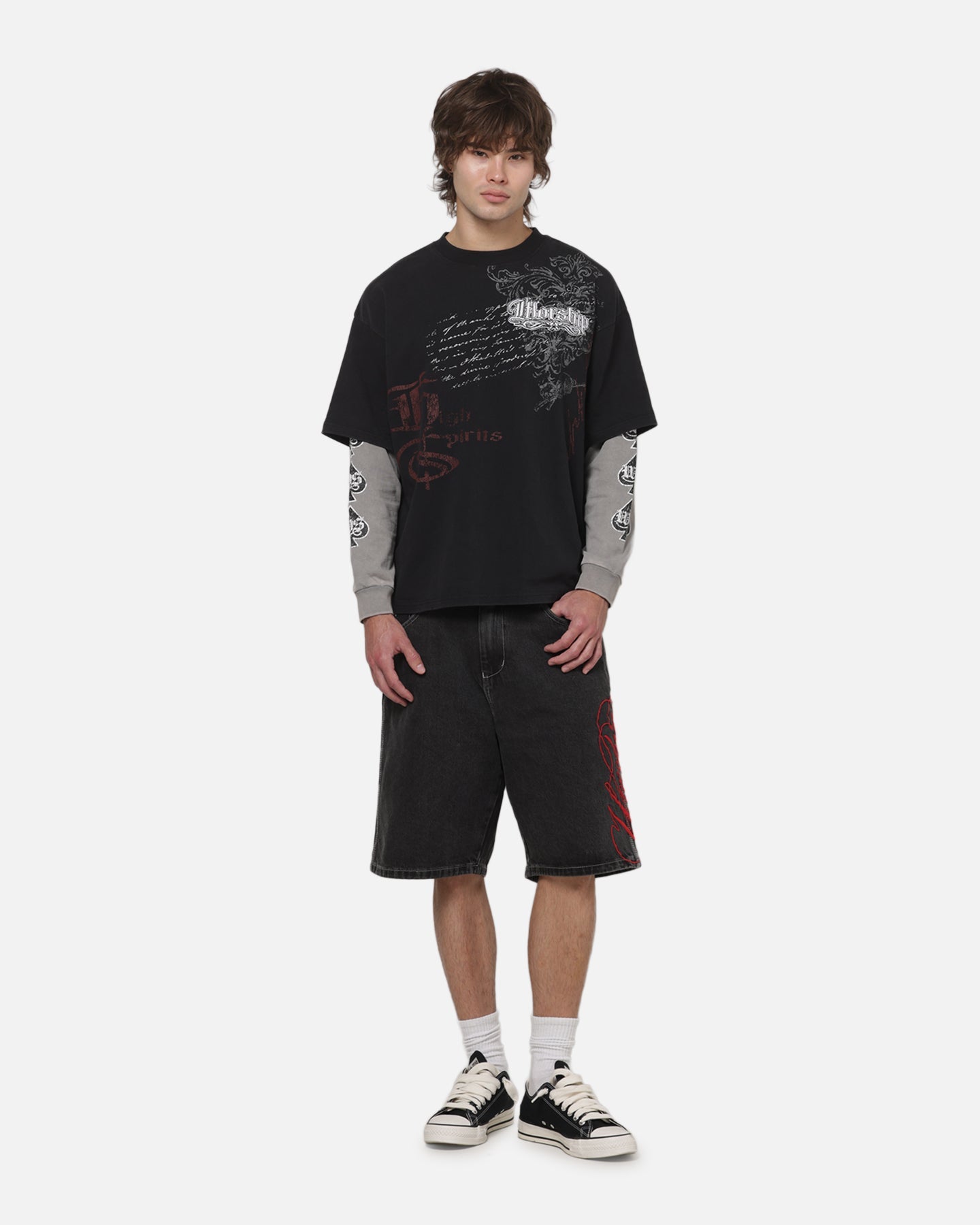 Worship Catharsis Box Crop Long Sleeve T-Shirt Washed Black