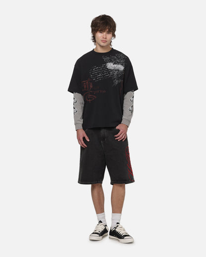 Worship Catharsis Box Crop Long Sleeve T-Shirt Washed Black