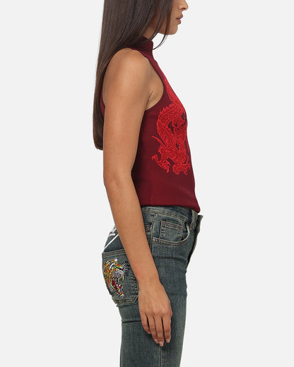 Ed Hardy Women's Dragon Knitted Top Plum