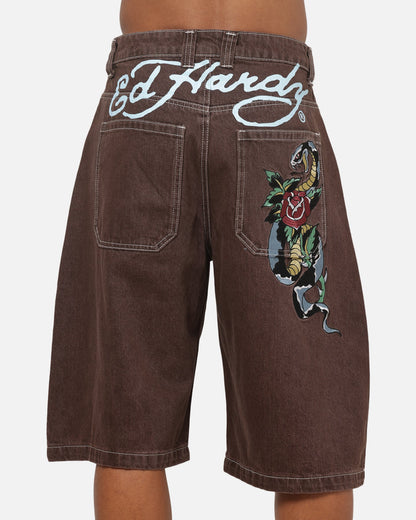 Ed Hardy Serpent Jorts Brown