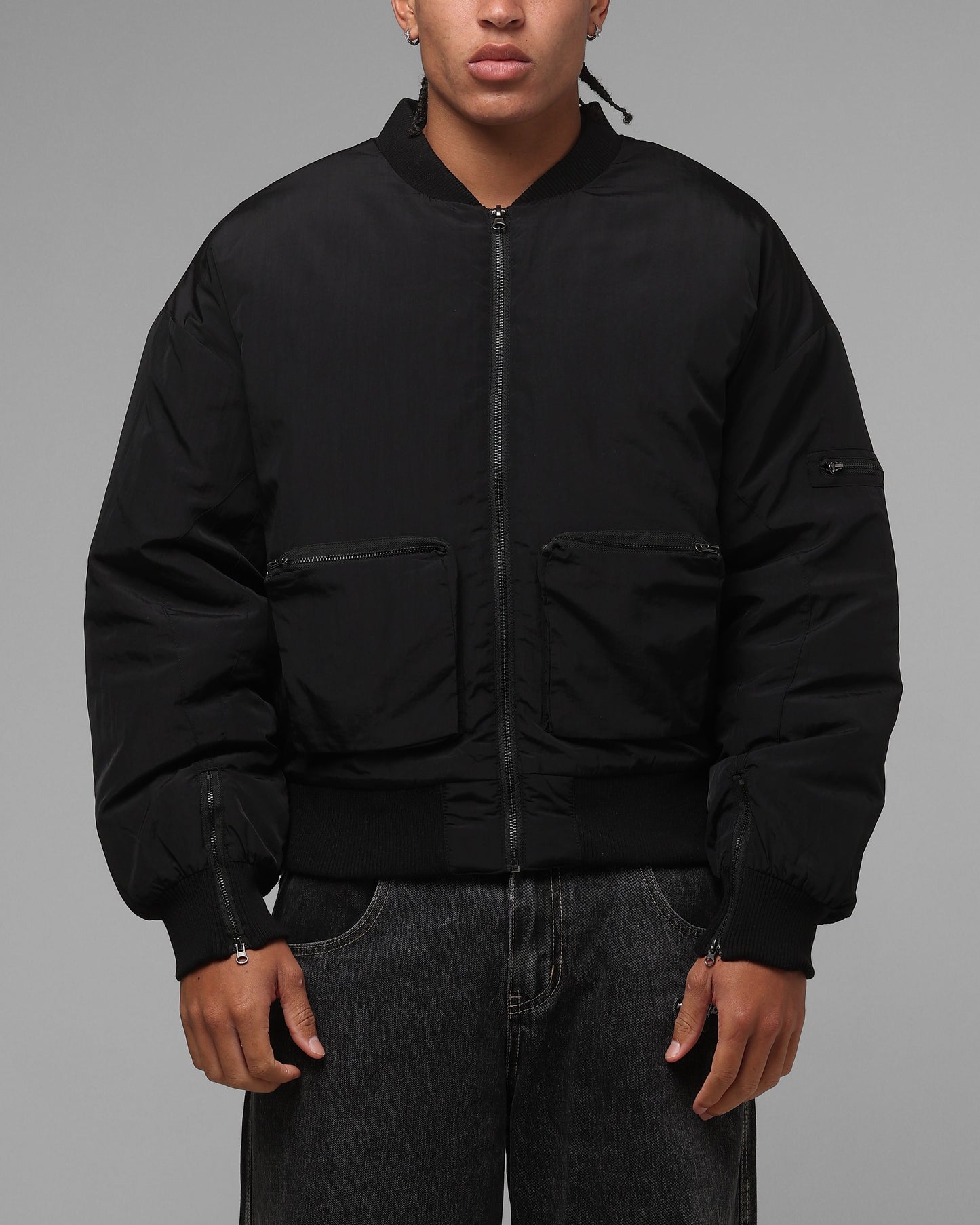 Loiter Hybrid Cropped Bomber Jacket Black