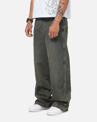 Ed Hardy Ghost Tattoo Ultra Wide Jeans Dirty Denim