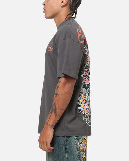 Ed Hardy Floral Skull T-Shirt Charcoal
