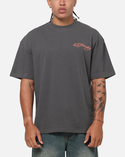 Ed Hardy Floral Skull T-Shirt Charcoal