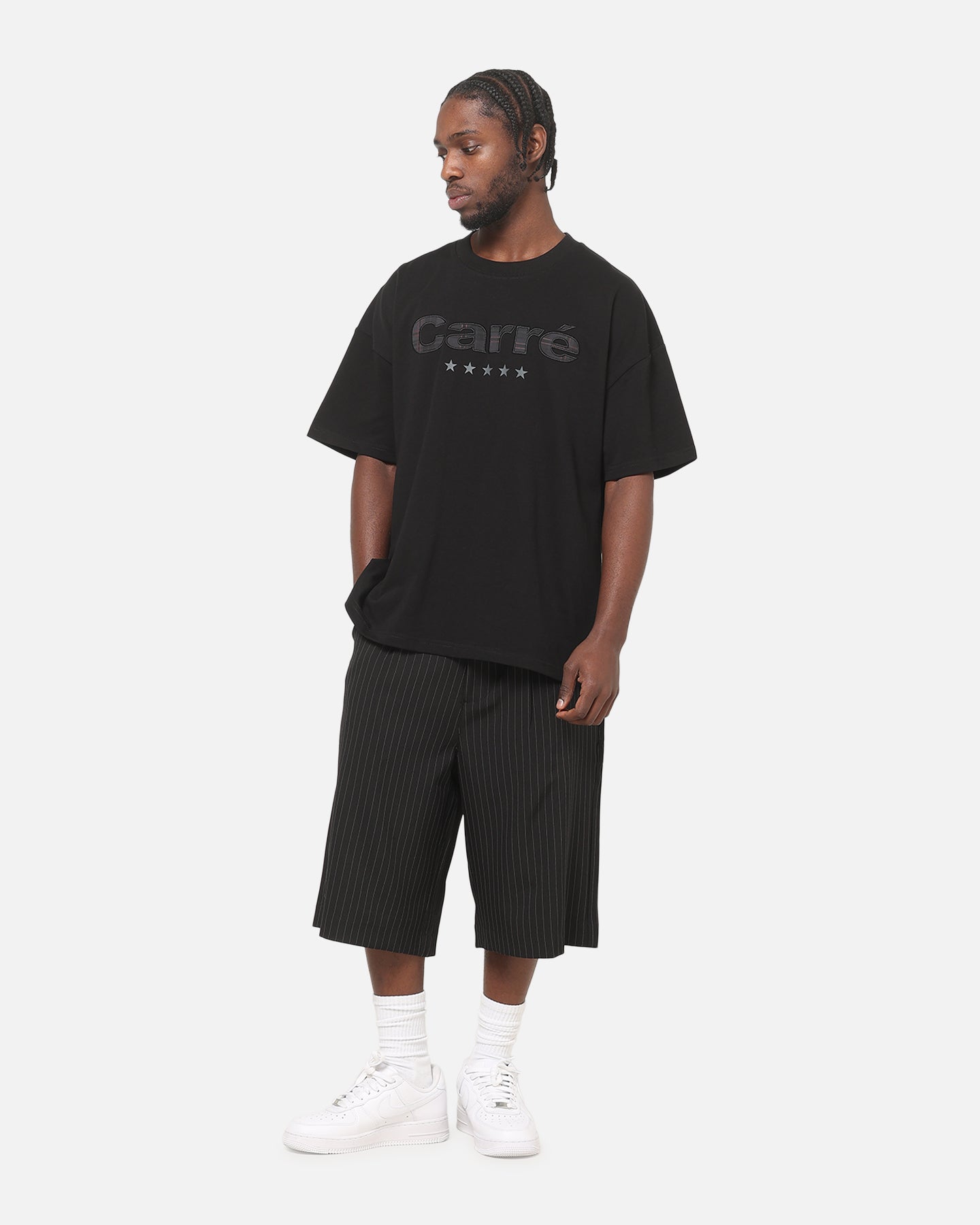 Carre Heritage Pleated Shorts Black Pinstripe