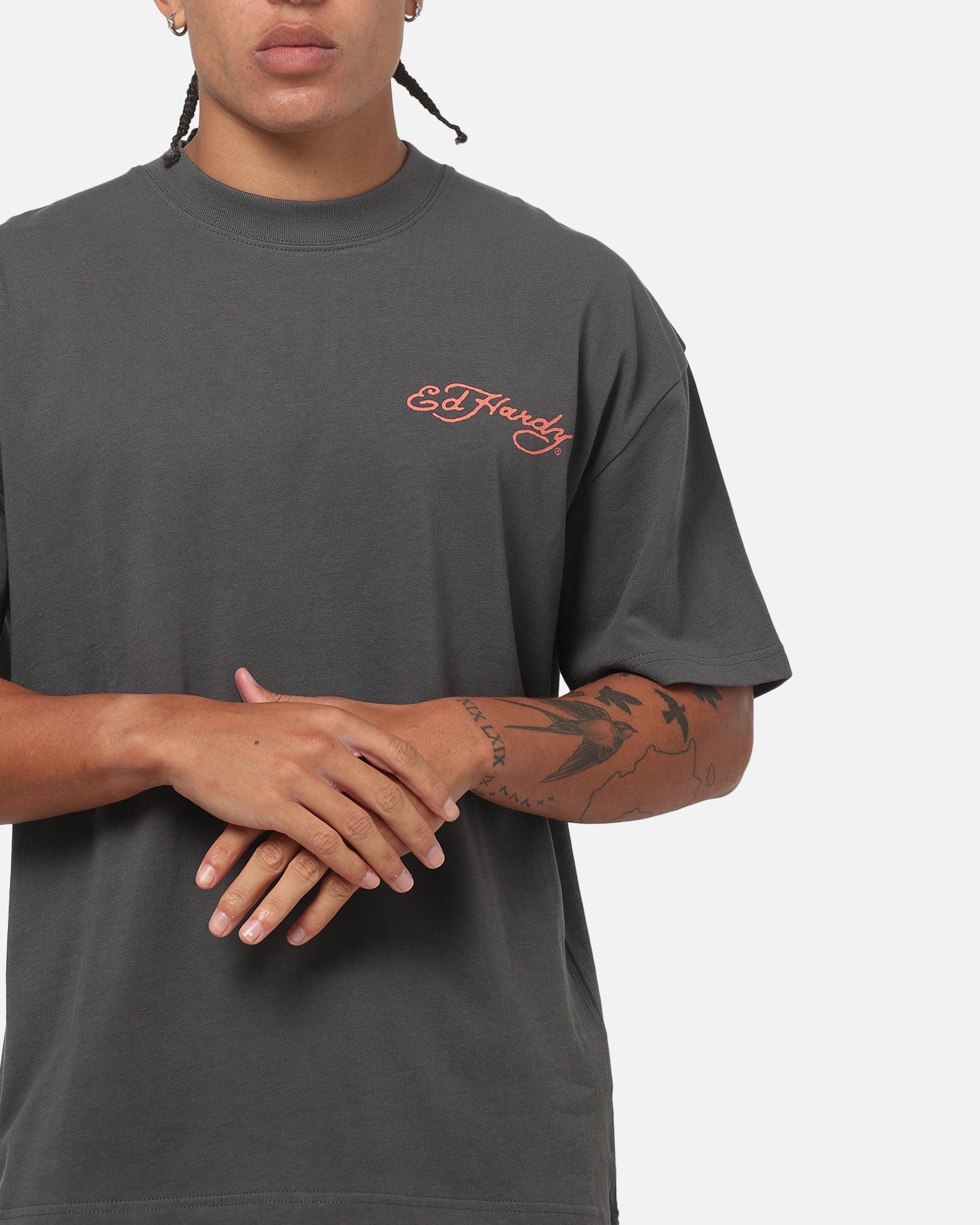 Ed Hardy Floral Skull T-Shirt Charcoal