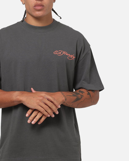 Ed Hardy Floral Skull T-Shirt Charcoal
