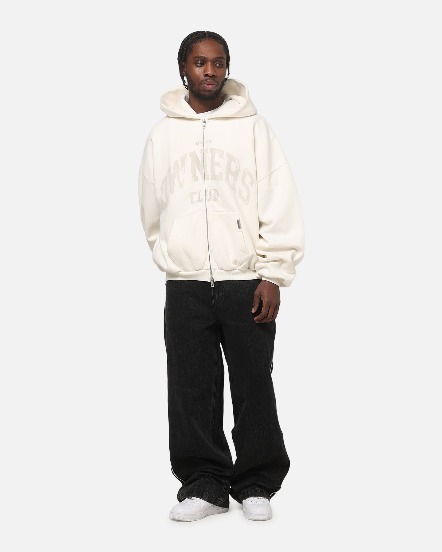 Represent Oweners Zip Through Hoodie Chalk