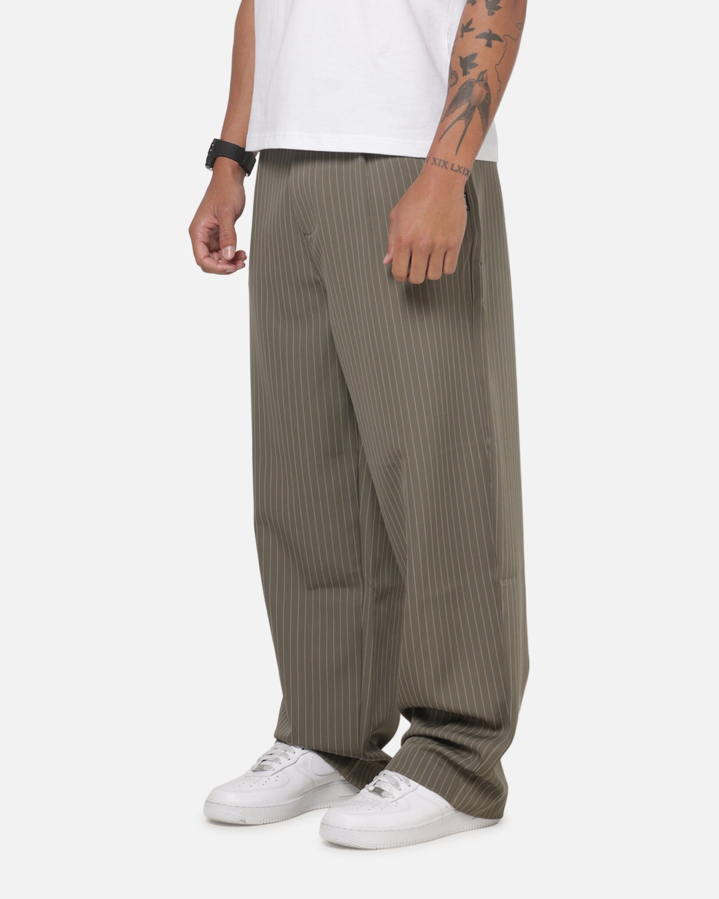 Carre Heritage Pleated Pants Sage Pinstripe