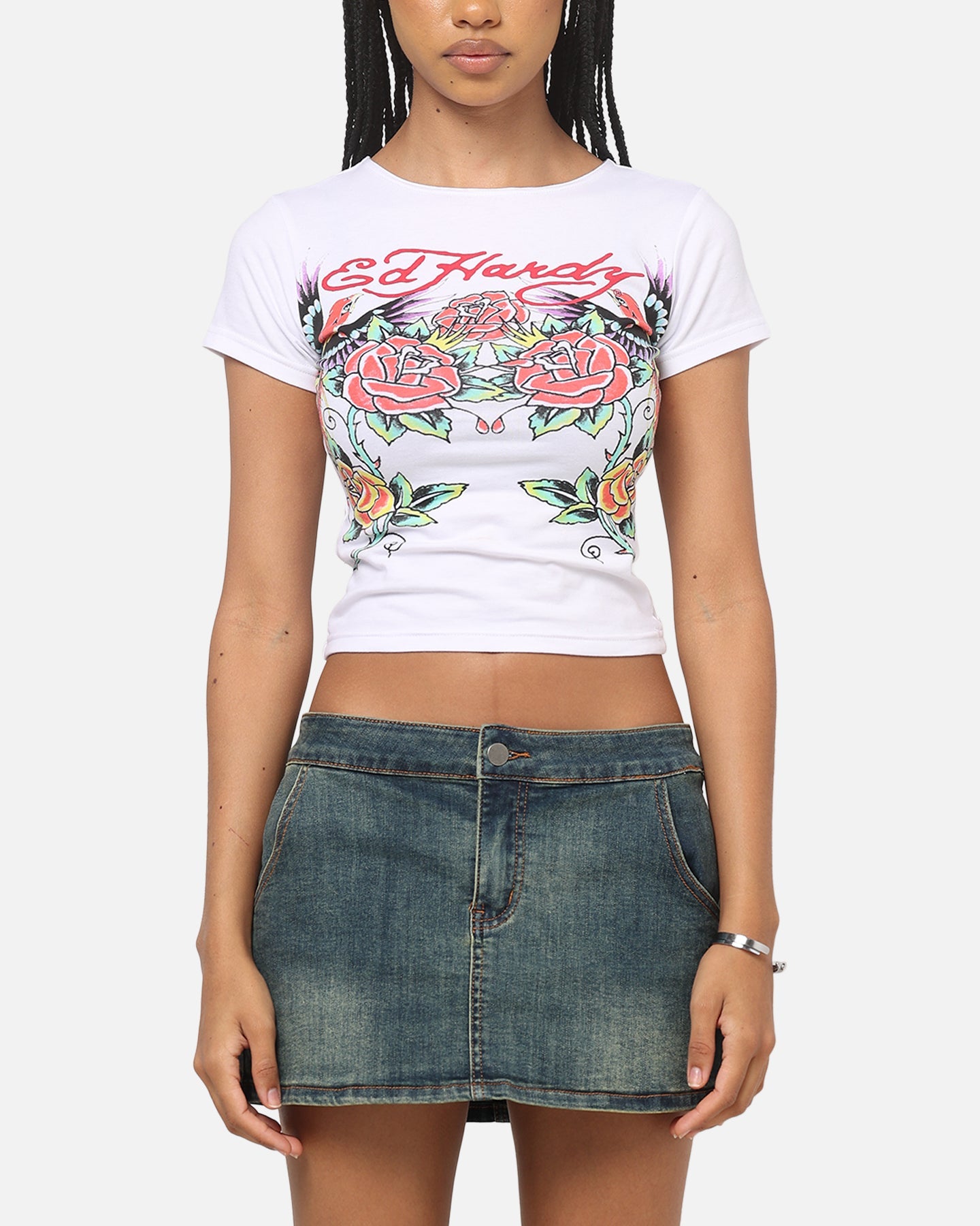 Ed Hardy Women's Phoenix Rose Baby T-Shirt White