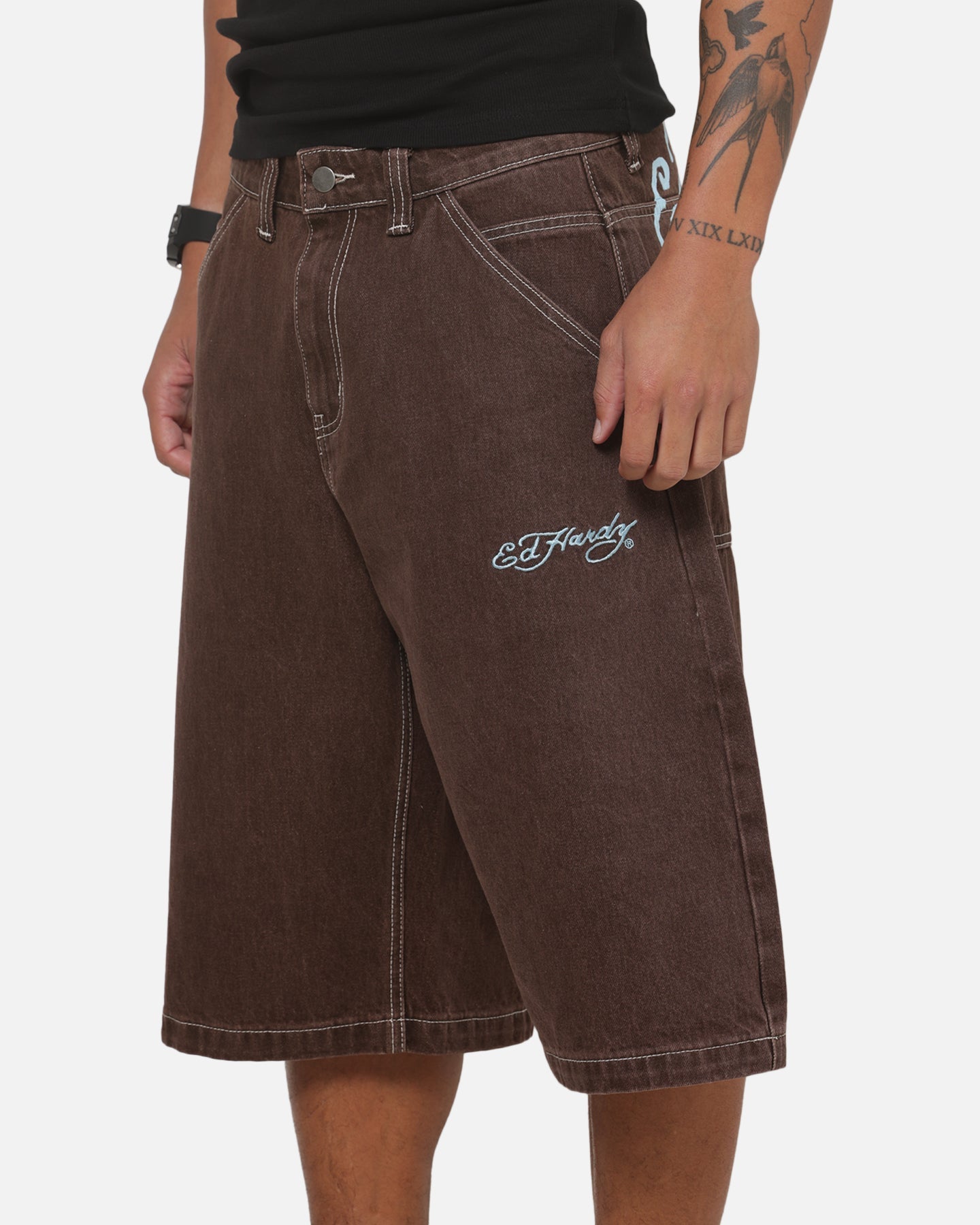 Ed Hardy Serpent Jorts Brown