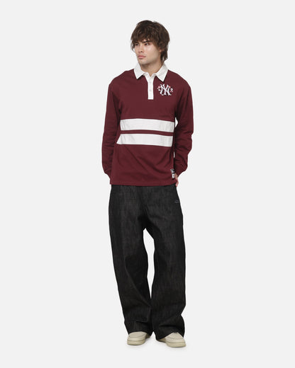 Mitchell & Ness New York Yankees Roses Rugby Long Sleeve Polo Shirt Sour Cherry