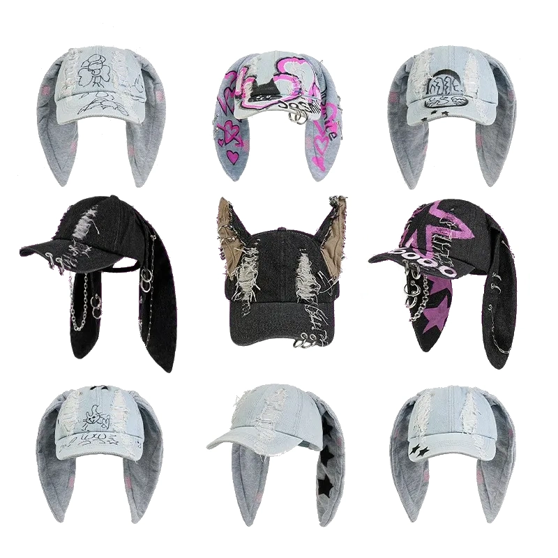 Trendy Rabbit Ear Denim Baseball Cap