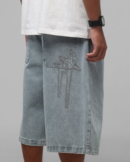 Loiter Star Born Pleated Jorts Blue Washed Denim