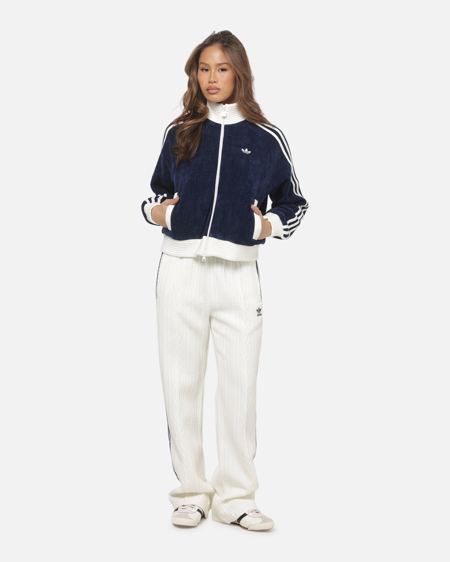 Adidas Women's Velour Knit Track Top Navy/Off White