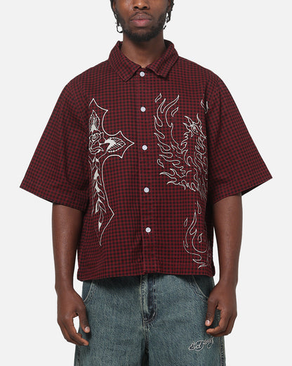 Ed Hardy Ghost Tattoo Button Up Shirt Plum
